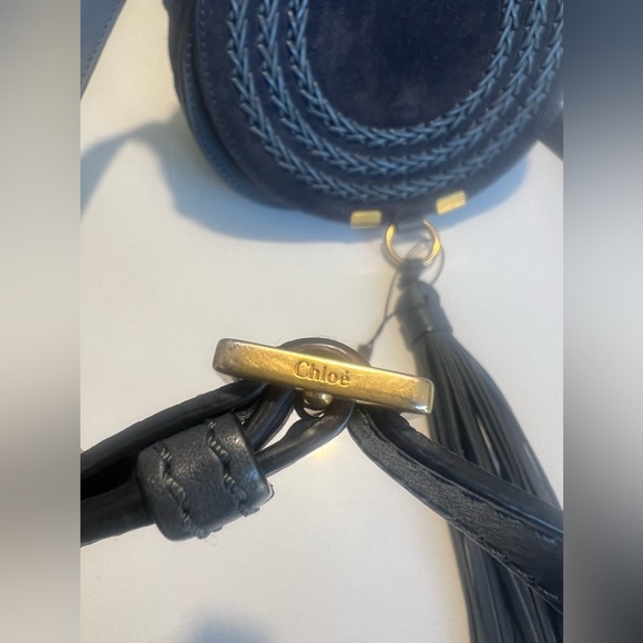 Chloe Marcie Crossbody Saddle Bag Midnight Blue Suede with tassel. - Picture 12 of 12